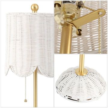 Celerie 27.5" Coastal Bohemian Rattan/Iron Scalloped Buffet LED Table Lamps with Pull Chain (Set of 2)